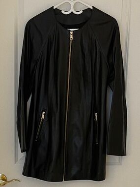 Classic Black Leather Zip-Front Women's Coat